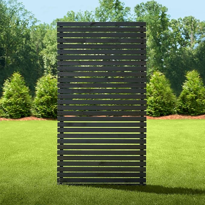 6ft H x 3.1ft W (1 Panel) No Dig Enclo Aspen Charcoal Wood Privacy Screen, Decorative Patio Privacy Screen, Great to Hide Trash Cans, Outdoor Privacy Fence Panel, Air Conditioner Fence, EC18042