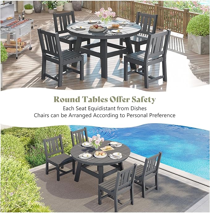 AMERLIFE 5 Piece HDPE Outdoor Dining Table & Chairs Set, All-Weather Patio Table and Chairs Set Furniture with Umbrella Hole for Garden, Backyard, Poolside, Seaside, Gray