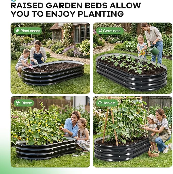 Galvanized Raised Garden Bed Outdoor, 6x3x1ft Oval Metal Raised Beds for Gardening, Rust-Resistant Garden Planter Box for Planting Vegetables, Flowers, Fruits in Backyard, Patio, Lawn(Grey)