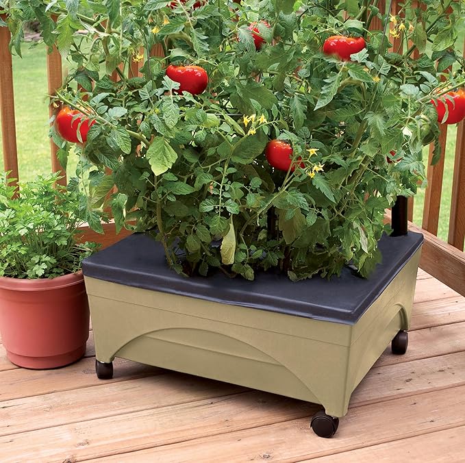 Emsco Group 2342-1HD City Picker Self Watering and Improved Aeration – Mobile Unit with Casters-Sand Raised Bed Grow Box