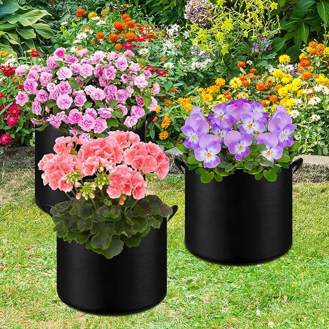 6-Pack 10 Gallon Grow Bags - 300G Heavy Duty Aeration Fabric Pots with Handles,Thickened Nonwoven Planter Bags for Vegetables Flowers Fruits