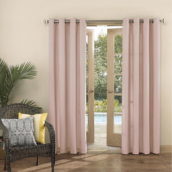 Sun Zero Marina Indoor/Outdoor UV Protectant Energy Efficient Grommet Curtain Panel, 54" x 95", Rose Quartz