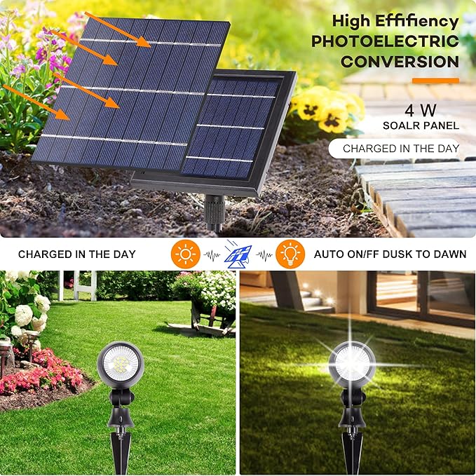 SUNLONG Solar Outdoor Lights,Solar Spot Lights Outdoor Waterproof Solar Spotlight Landscaping for Yard Garden Flag Pathway Trees(Natural White)
