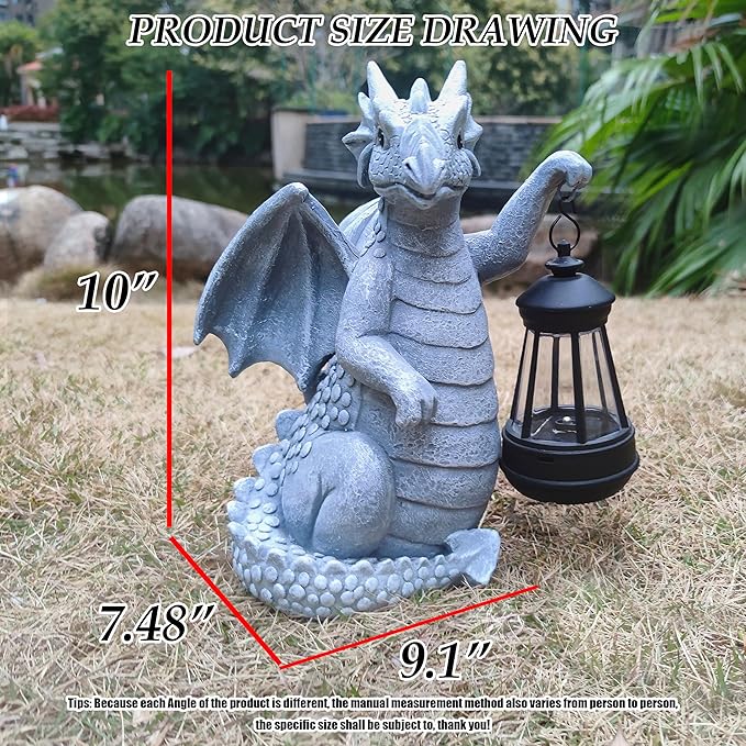 Solar Dragon Garden Statue Decoration with Solar Lantern,Dragon Figurine Lights Outdoor Décor for Yard，Lawn ,Patio, Balcony, Unique Housewarming Ornament