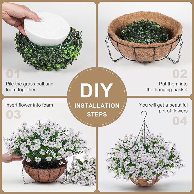Artificial Faux Hanging Plants Flowers Basket for Outdoors Decoration,Hanging Planters with Fake Silk Daisy Flowers for Outside,UV Resistant Realistic Porch Patio Balcony Garden Yard Home Decor（White）