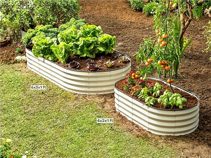 Plant & Plot Galvanized Raised Garden Beds Outdoor // 6×3×1 ft Planter Raised Beds for Gardening, Vegetables, Flowers // Large Metal Garden Box // Patented Tool-Free Design (White)