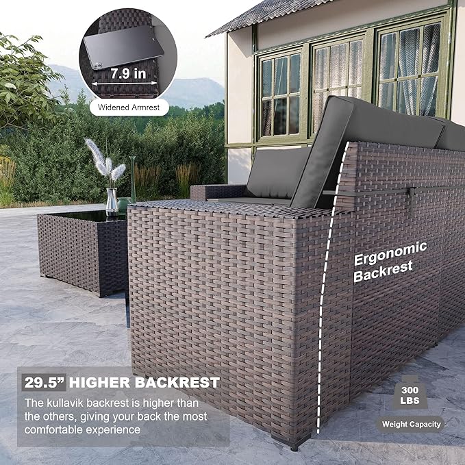 Kullavik 12 Pieces Outdoor Patio Furniture Set PE Wicker Rattan Sectional Sofa Patio Conversation Sets,Grey