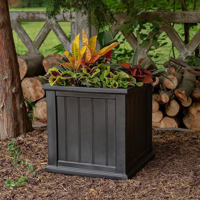 Mayne Cape Cod 20-Inch Square Planter – Self-Watering, Weather-Resistant Planter for Flowers – Durable Outdoor Design for Patio, Porch, or Entryway