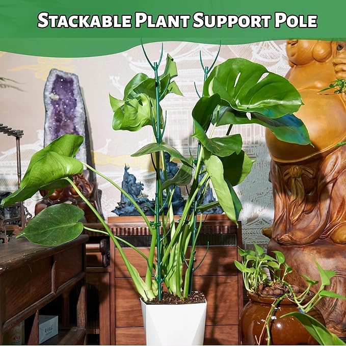 5 Pack Adjustable Plant Support Stakes,Stackable Plant Support Pole with Garden Ties and Clips, Suitable for Monstera,Climbing Plants and Indoor Outdoor Plants