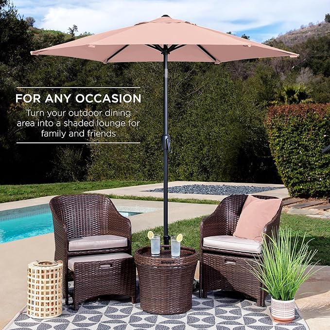Best Choice Products 7.5ft Heavy-Duty Round Outdoor Market Table Patio Umbrella w/Steel Pole, Push Button Tilt, Easy Crank Lift - Rose Quartz