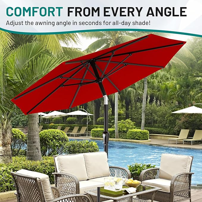 AreShark 9 FT Patio Umbrella for Outdoor, Outdoor Table Umbrella with Push Button Tilt and Crank, Outdoor Patio Umbrellas with 8 Sturdy Ribs for Market, Garden, Pool (Red)