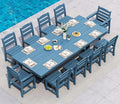 SERWALL 11 Piece Outdoor Dining Set, 84" HDPE Outdoor Table and Chairs for 10，All Weather Patio Furniture Set with Umbrella Hole for Backyard, Garden, Blue