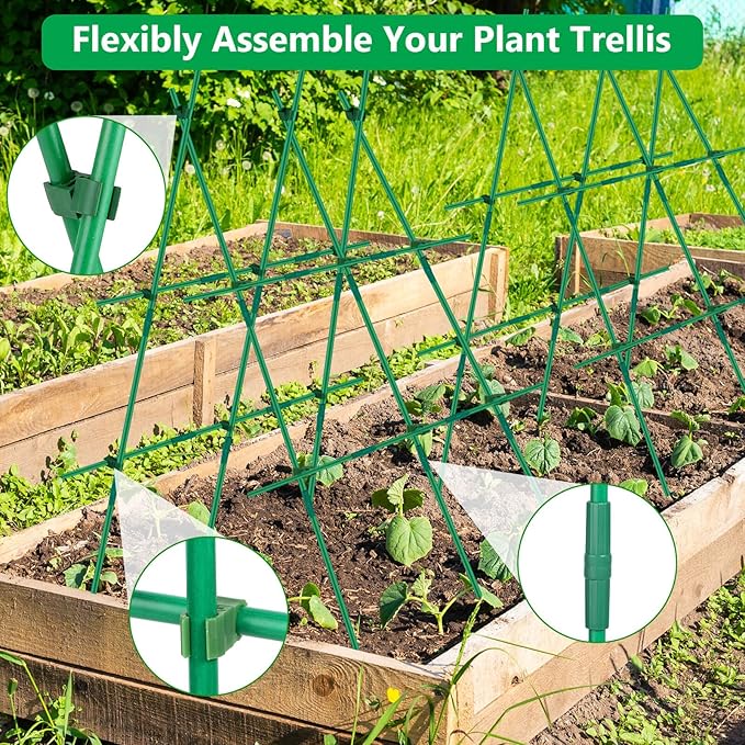 Lezmarket 60 Pack Garden Tomato Stakes(16" Each), Plant Support Stakes, DIY 4ft 5ft 6ft 7ft Sturdy Fiberglass Plant Sticks Support Garden Trellis for Growing Climbing Tomato Vegetables Flowers