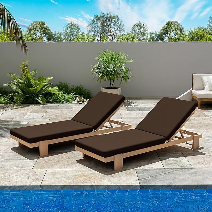 Christopher Knight Home Duska Acacia Wood Chaise Lounge Chair Set of 2, Patio Outdoor Chaise Lounge with Cushions, Adjustable Backrest Single Lounge Sofa, Garden Poolside Backyard Seating, Teak+Brown