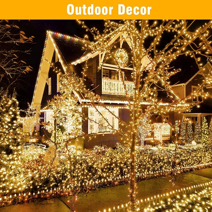 Nisocy 200 LED Christmas Connectable String Lights Outdoor Waterproof – Warm White Fairy Lights with Plug, Tree Lights for Patio, Garden, Bedroom, Wedding, Party, Decor (66FT)