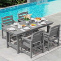 SERWALL Modern Patio Dining Set, 5-Piece Rectangular HDPE Dining Table with Umbrella Hole & 4 Chairs, Grey