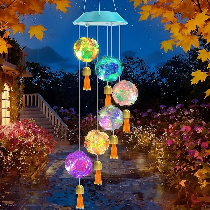 Toodour Solar Wind Chime, Color Changing Hydrangea Ball Wind Chimes LED Decorative Mobile Waterproof Outdoor Solar Lights Gifts for Mom Grandma, Garden, Patio, Yard, Window Decoration Birthday Gift