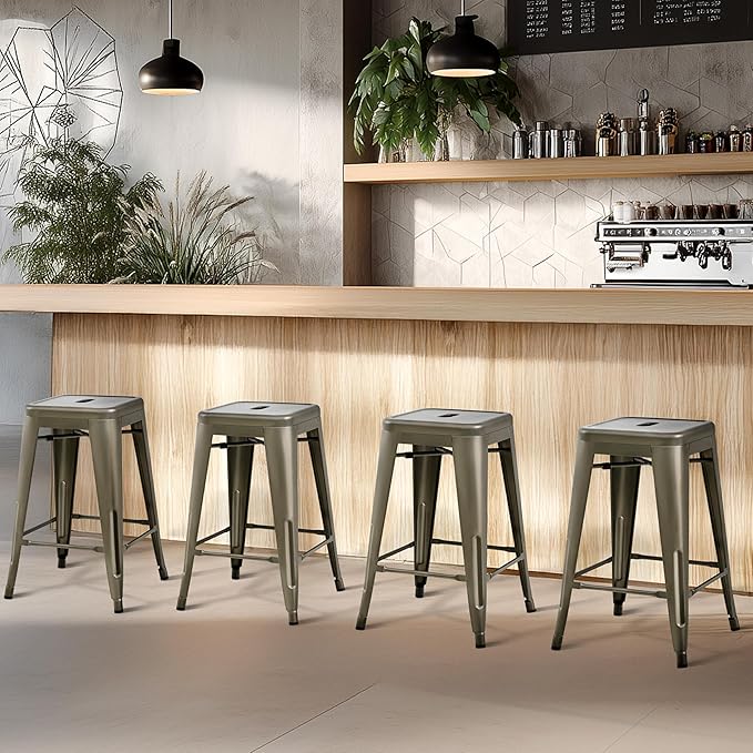Yaheetech 24 Inch Metal Barstools Set of 4, Counter Height Backless Stools, Industrial Stackable Bar Chairs with Footrest for Kitchen/Dining Room/Bistro/Patio, Metal