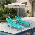 SERWALL Outdoor Chaise Lounge Set of 2 with 9FT Umbrella, HDPE Pool Lounge Chair with 5-Position Adjustable Backrest, Patio Lounger with Rolling Wheels & Cup Holder for Pool, Aruba