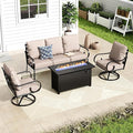 MFSTUDIO 5 Seats Large Metal Patio Conversation Sets, 4 Pieces Outdoor Sectional Furniture Sofa with 2 x Swivel Chairs, 1 x 3-seat Sofa and 1 x 45 inches Rectangular Propane Fire Pit Table