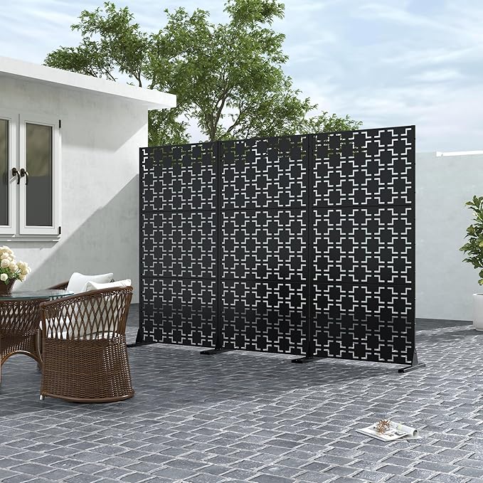 Casaphoria Metal Privacy Screen Outdoor, 72" H x 35" W Freestanding Decorative Privacy Screen for Patio Deck Balcony Garden with Stable Base, Black-Square