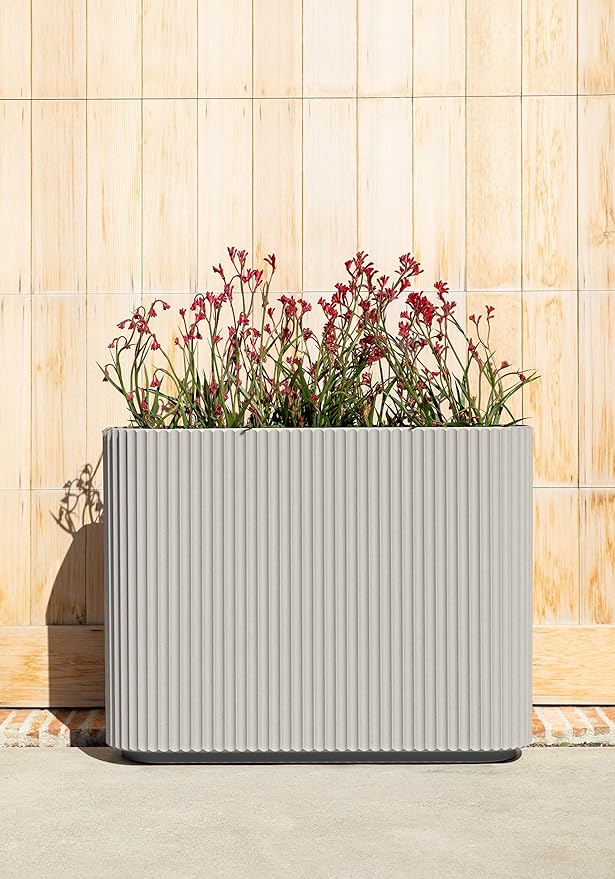 Veradek Demi Series Span Planter for Front Porch, Patio, Backyard | Durable Plastic-Stone Composite Material | Modern Décor for Shrubs, Flowers