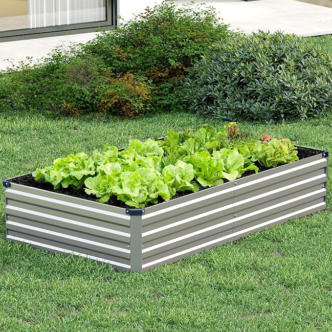 Vengarus 8x2x1FT (2 Pack) Galvanized Raised Garden Bed-Outdoor Planter Box for Vegetables,Metal Flower Boxes with Corner,Planter Raised Bed,(Silver)