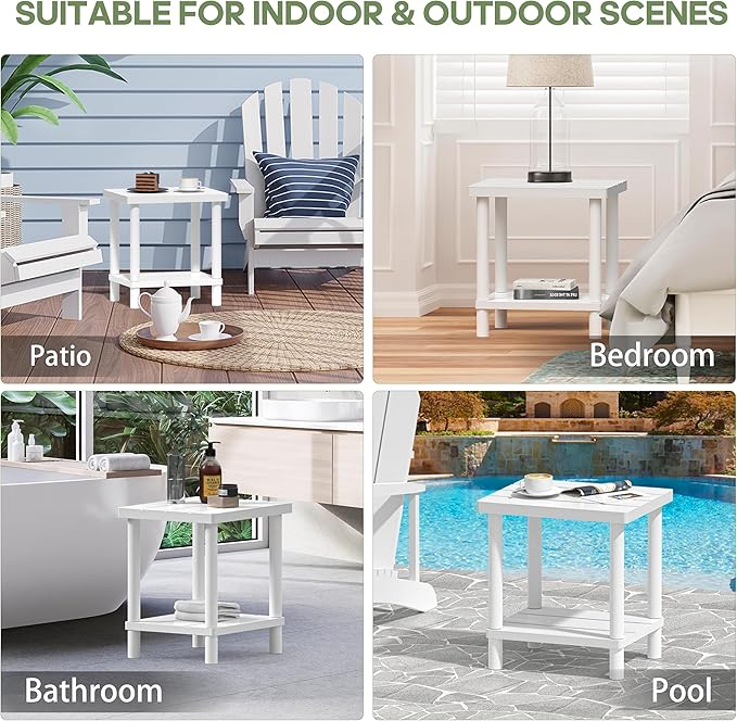 Outdoor Side Table, 2-Tier Small Outdoor Table for Patio, Adirondack Side Tables for Outside or Indoor, Bamboo End Table for Pool, Porch, Weather Resistant Easy Maintenance