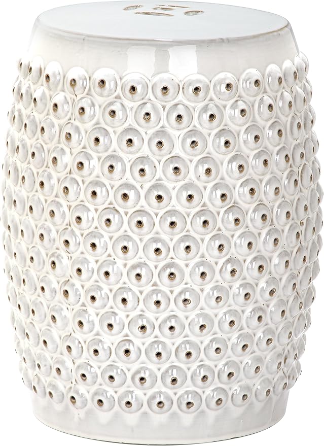 Safavieh Castle Gardens Collection Stella Nail Head White Glazed Ceramic Garden Stool