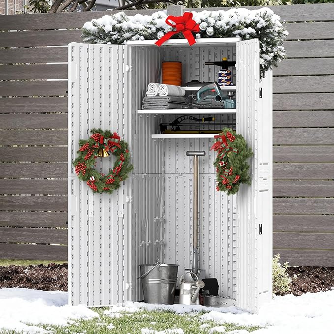 EHHLY Heavy Duty Tall Storage Cabinet Outdoor Weatherproof, 28 Cuft Garage Storage Cabinet with 4 Adjustable Shelves, Lockable Kitchen Pantry Closer Organizer, 31Wx23Lx66H, Polar White