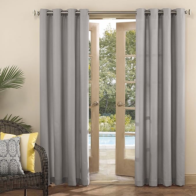 Sun Zero Marina Indoor/Outdoor UV Protectant Energy Efficient Grommet Curtain Panel, 54" x 108", Gray