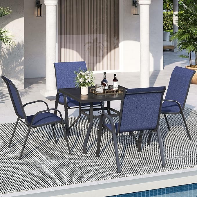 Patio Dining Chairs Set of 4, Outdoor Stackable Dining Chairs High Back for All Weather, Patio Furniture for Backyard, Porch, Garden, Pool Deck (Blue)