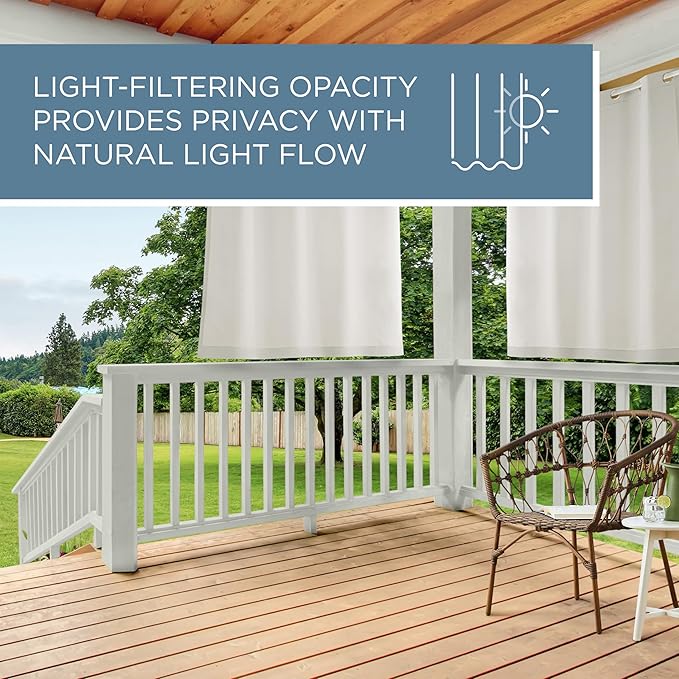 Town & Country Basics Cabana Solid Heavyweight Indoor Outdoor Curtains, Light Filtering Opacity with Grommet Top, Water Repellent, 2-Pack Set, 54"x63", Vanilla