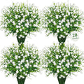 20 Bundles Artificial Flowers for Outdoors Fake Plastic Flowers UV Resistant Realistic Faux Plants Shrubs for Spring Summer Garden Porch Yard Patio Planter Window Box Home Decor, White