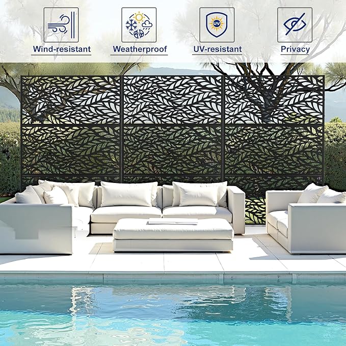 Outdoor Privacy Screen,72" H×47" W Metal Privacy Screen, Freestanding Privacy Fence Panels for Patio