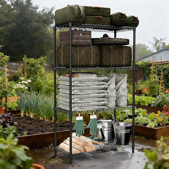 2400LBS 35.5" W Standing Shelf Units Wire Rust-Proof Outdoor Storage Shelving 4-Tier Utility Shelving Unit for Garden Home,Kitchen,Office Dark Grey 17.7" D x 35.5" W x 59.4" H