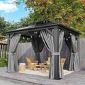 Aoxun 10'x10' Hardtop Gazebo, Outdoor Polycarbonate Double Top Canopy, Aluminum Frame Gazebo with Netting and Curtains, Sunshade for Patios, Gardens, Lawns, Gray