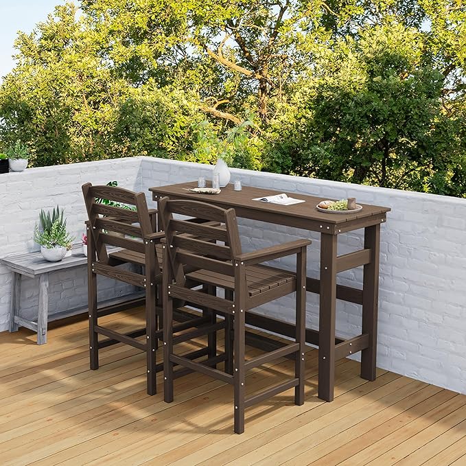 SERWALL Outdoor Bar Table and Chairs Set, Adirondack Bar Chairs Set of 2 and Bar Height Table, All Weather HDPE Patio Bar Set, Outdoor Furniture for Outside, Coffee