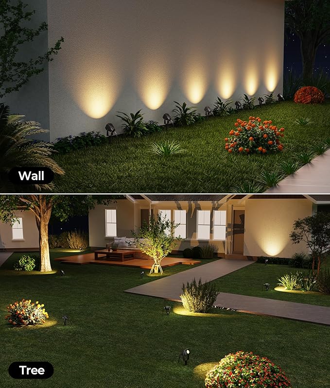 Outdoor Landscape Lighting, 8 Pack Outdoor Spotlights, LED Landscape Lights for House Yard Garden Lawn Tree Fence Plant Flags Pathway, 12V 2700K Warm White, IP65 Waterproof