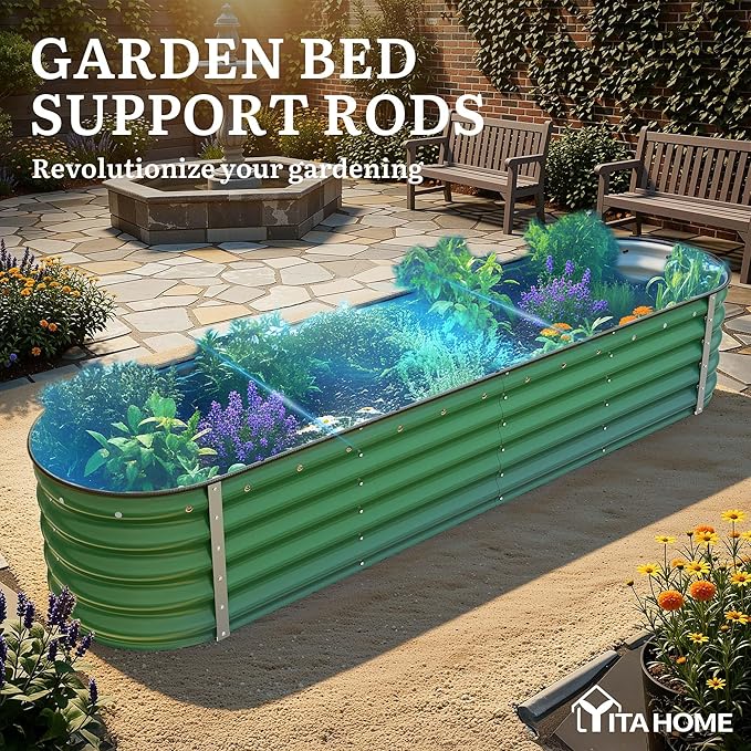 YITAHOME 17" Tall 9 in 1 Large Raised Garden Bed Kit, 8x2x1.4ft Galvanized Metal Planter Box with Gloves & Safety Rubber, Outdoor Above Ground Planters for Plants Vegetables Flowers, Green