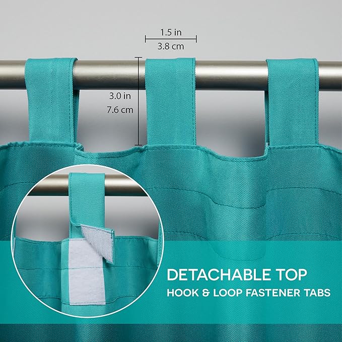 Exclusive Home Cabana Solid Indoor/Outdoor Light Filtering Hook-and-Loop Tab Top Curtain Panel Pair, Polyester, 96" L x 54" W, Teal