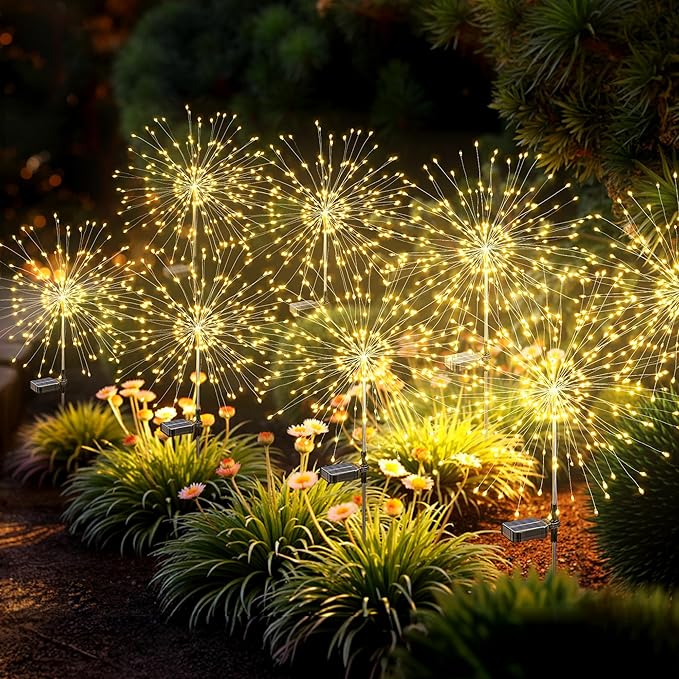 Solar Lights Outdoor, 120LED 8 Pack Fairy Garden Lights Decor for Outside Fireworks Lights Solar Powered for Yard, Patio, Pathway, Walkway, Balcony, Warm White