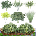 24Pcs Artificial Outdoor Plants UV Resistant Fake Plastic Greenery Boxwood Eucalyptus Spring Onion Grass for Outside Yard Front Porch Patio Window Box Planter Hanging Basket Decor (Grey Green)