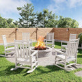 HDPE Rocking Chair Outdoor Set of 6 - Poly High Back Porch Rocker Chairs for Adults - All Weather Resistant Furniture for Patio Front Porch - White