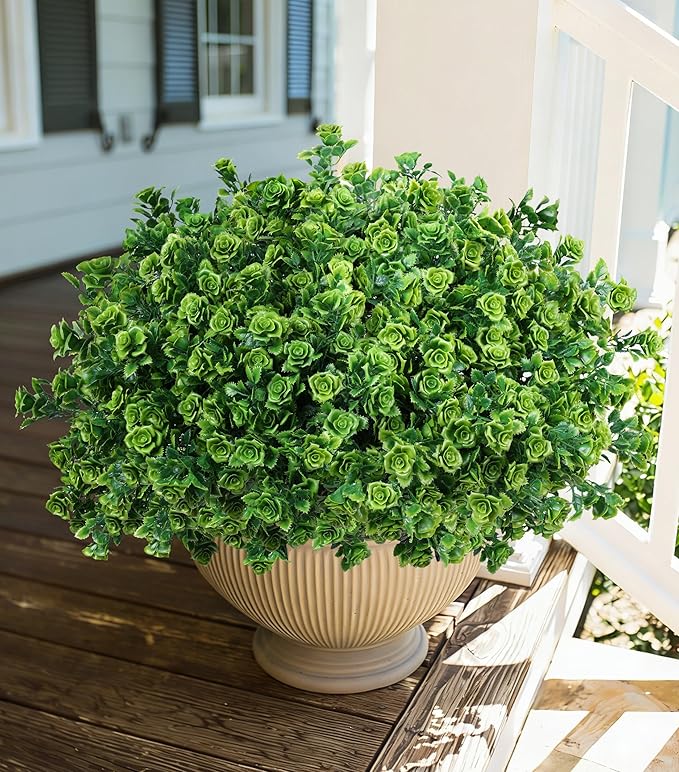 Artificial Fake Outdoor Plants for Spring Summer Decoration, 12 Bundles Fake Plastic Roses UV Resistant Look Real Faux Plants for Planter Outside Front Door Porch Patio Balcony Garden Indoor Yard Urn