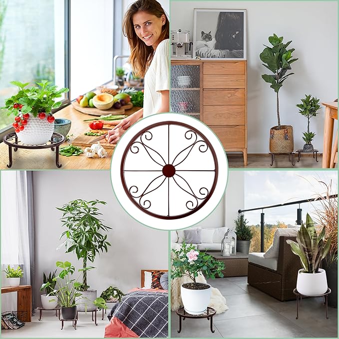 Plant Stand Indoor 5 Pack Brown Metal Plant Stands Outdoor Heavy Duty Flower Pot Stands for Multiple Plants Rustproof Iron Round Plant Holder for Plants Indoor Planter for outdoor plants & Garden Decor ﻿