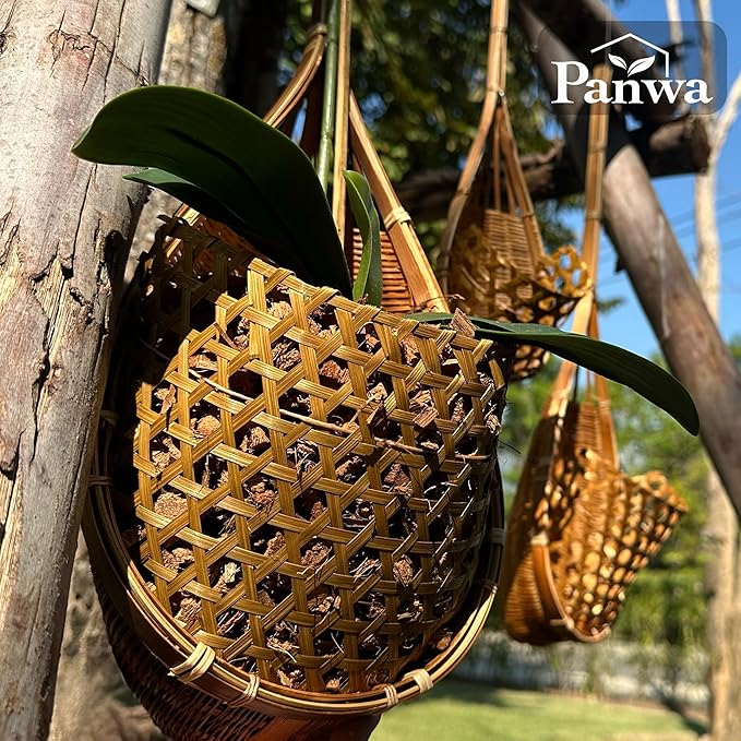 Handmade 100% Thai Bamboo Hanging Orchid Basket – 4 Inch, 5 Inch, 6 Inch (Triple Set)