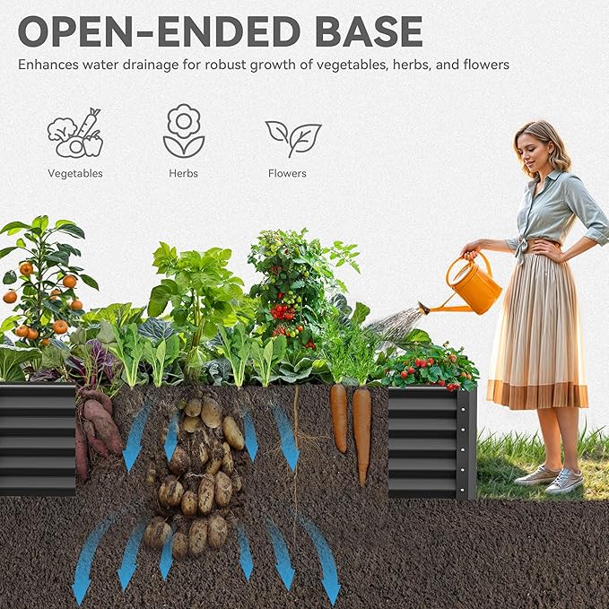 YITAHOME 6x3x1.5 2pcs Large Raised Garden Bed Kit, Galvanized Metal Planter Box with Gloves, Ground Nails, Support Rod, Outdoor Above Ground Planters for Plants Vegetables Flowers, Black