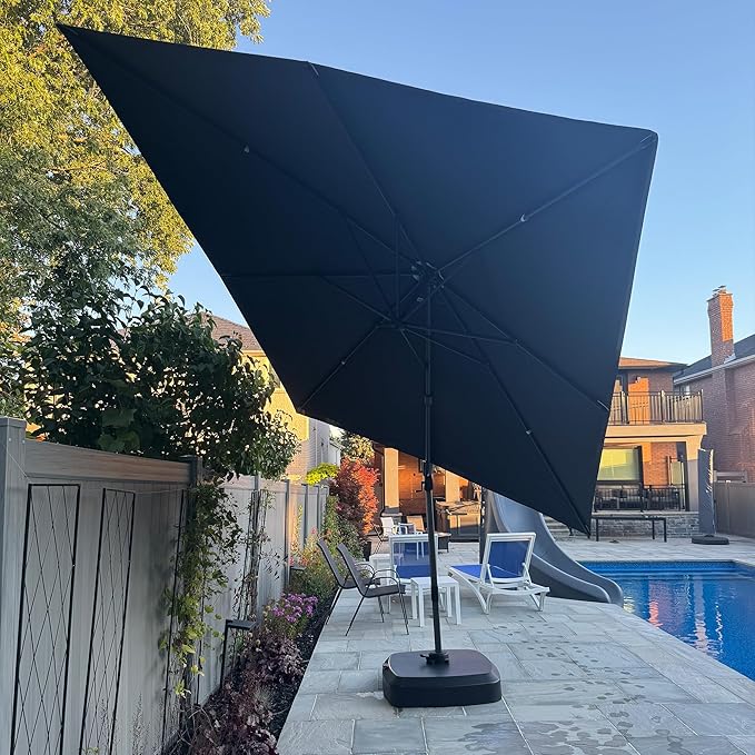 PURPLE LEAF 11' X 8' Left-right Tilting Patio Umbrella Outdoor Cantilever Swivel Rectangle Umbrella with Tilt Aluminum Offset Umbrella with 360-degree Rotation for Garden Deck Pool Patio Grey