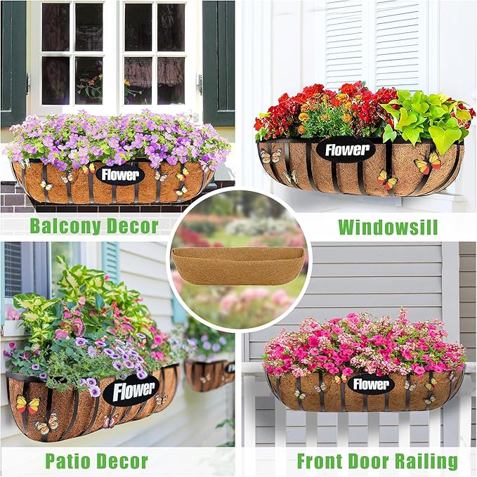 HFHOME 2 Packs 30 Inch Coco Liners for planters, 30" Trough Coconut Planter Hanging Basket Liners Replacement for Window Box Hanging Trough Planter
